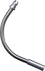 A curved metallic pipe or hose with a polished silver finish, shown against a plain white background.