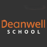 Deanwell School logo in orange and white text on a dark charcoal background.